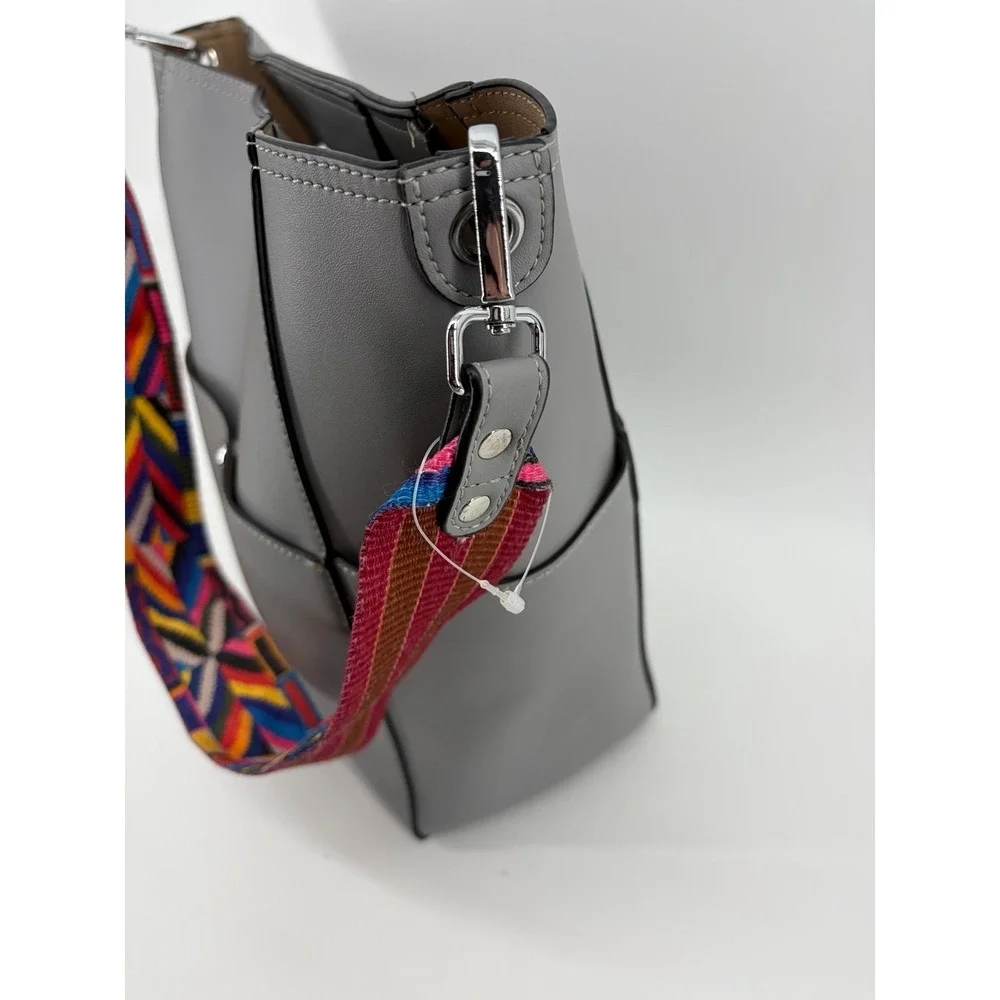 Bromen Vegan Leather Hobo Bucket Bag Purse Reversible Shoulder Strap, Gray